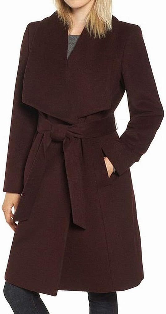 Cole Haan Women's Belted Wool Classically Elegant Coat for Year-Round Style (Standard and Plus Size) 4 Elegant Bordeaux