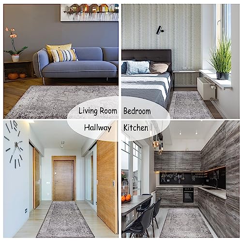 Gloria Runner Low Profile Persian Washable Rug Anti Slip Backing Rugs For Living Room Foldable Carpet (Gray, 2'X5') #TOP3