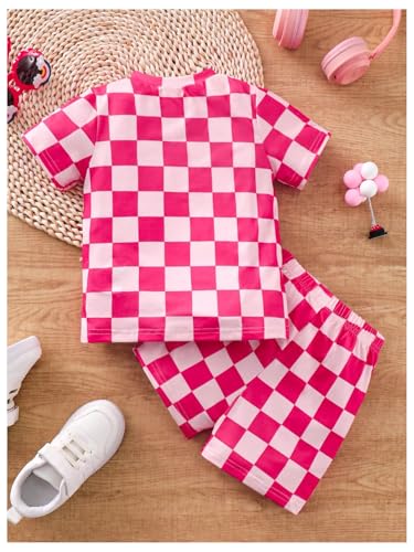 Image of WDIRARA Toddler Girl's 2 Piece Set Plaid Checkered Elastic Waist Shorts Outfits