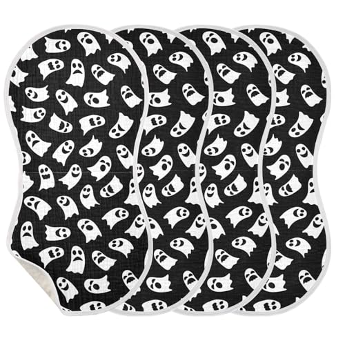 Image of JHKKU Muslin Burp Cloths for Baby Boys and Girls - 4-Pack Ultra Absorbent Halloween Ghosts Muslin Washcloths, Newborn Towel, Milk Spit Up Rags, Burp Cloth Bib for Unisex, 22 x 11 Inch