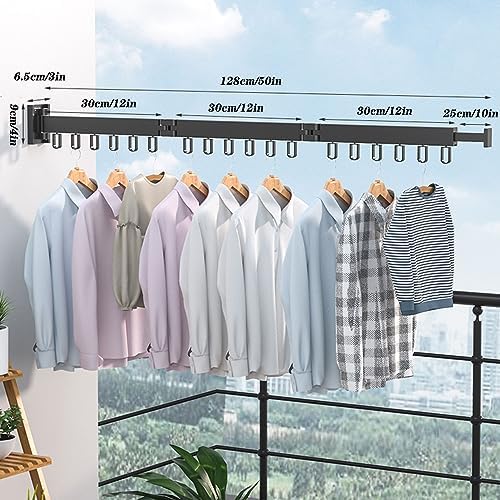 Wall Mounted Foldable Clothes Drying Rack, Aluminum Alloy Laundry Organizer for Indoor/Outdoor Use, Space-Saving Clothes Storage Stand (Black 94cm/37in, White 128cm/50in)