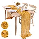 SAJOO Cheesecloth Table Runner Gauze Table Runners Yellow 13.3ft 2 Pack Long Boho Gauze Table Runner