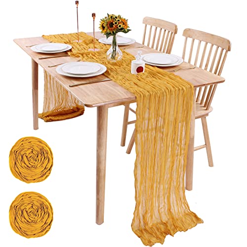 Sajoo Cheesecloth Table Runner Gauze Table Runners Yellow 13.3Ft 2 Pack Long Boho Gauze Table Runner Rustic Sheer Table Runner For Wedding Decor Baby Bridal Shower Birthday Party Decorations #TOP5