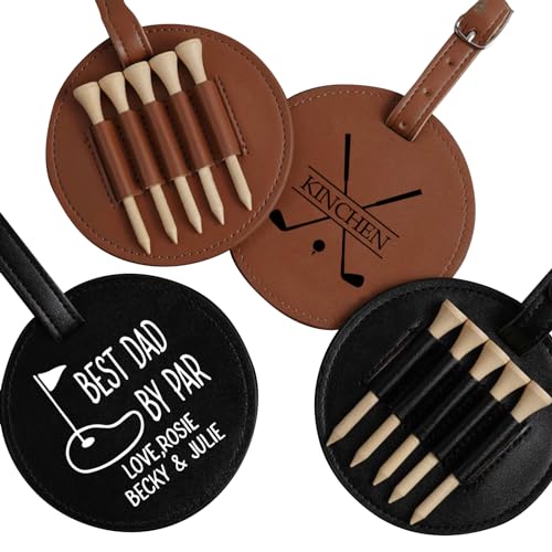 Personalized Dad Golf Tags, Best Dad By Par, First Father's Day, Golf Bag with Tees, PU Leather Luggage Tags, Handmade Father's Day Gifts, Golf Coach Gifts, Grandfather Gifts, Birthday Gifts