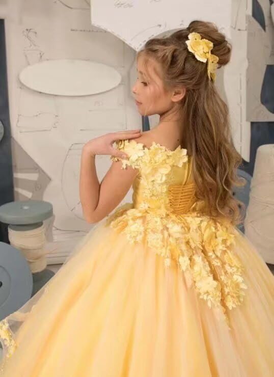 Tulle Flower Girl Dresses for Wedding Lace Applique Pageant Dress Girls Off Shoulder Princess Brithday Party Ball Gown4