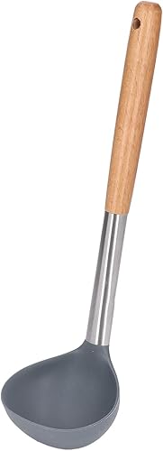 Cucharón de sopa de silicona, cuchara de sopa antiadherente con mango de madera, cucharón de sopa de cocina resistente al calor, utensilios de