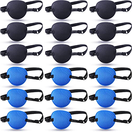 18 Pieces 3D Eye Patch Lazy Pirate Eye Patches Adjustable Single Eye Patch Comfortable Eye Patches for Kids Adults (Black, Dark Blue)