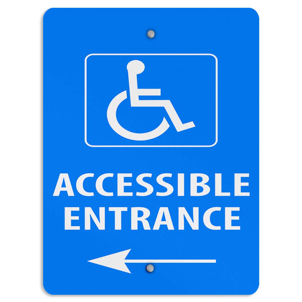 Aluminum Vertical Metal Sign Multiple Sizes Accessible Entrance Left Arrow Parking Blue Handicap All Over Weatherproof Street 18x24Inches