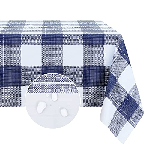 Romanstile Square Plastic Tablecloth, 100% Waterproof Oil-Proof Checkered PVC Table Cloths, Heavy Duty Vinyl Table Covers for Dining, Camping, Picnic, Outdoor - 54 x 54 Inch, Blue Checkered