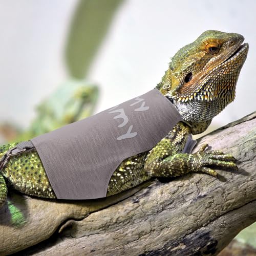 Image of Bearded Dragon Leash and Harness Set, Cute Adjustable Lizard Reptile Harness Costume Clothes with Short Leash for Small Pets Animal Amphibians Chameleons Accessories Outdoor Walking (Style A, Gray)