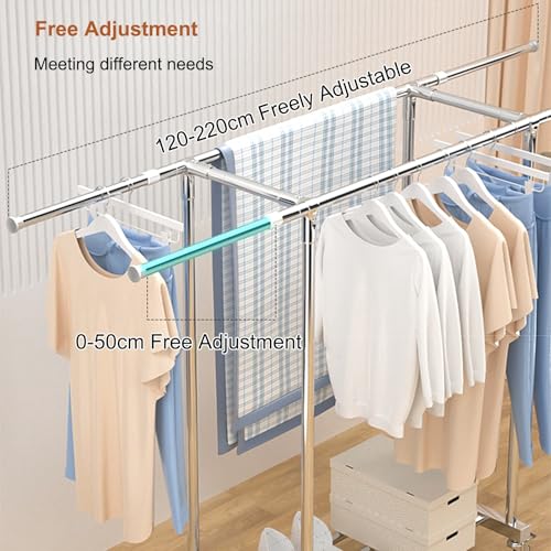 Portant à vêtements double tige en acier robuste avec étagère