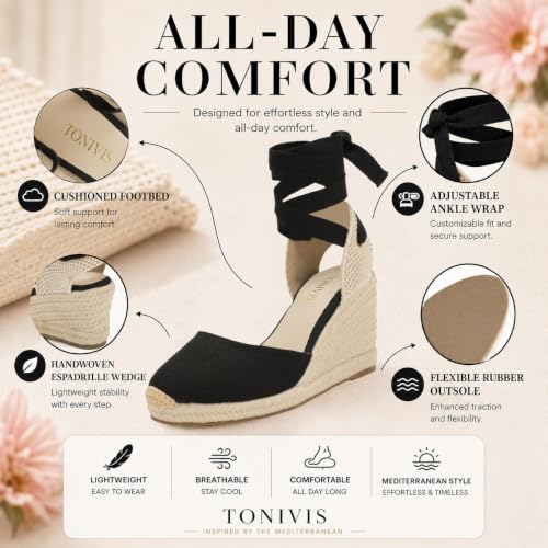 Image of Women's Espadrille Wedge Sandals Closed Toe Lace-Up Shoes