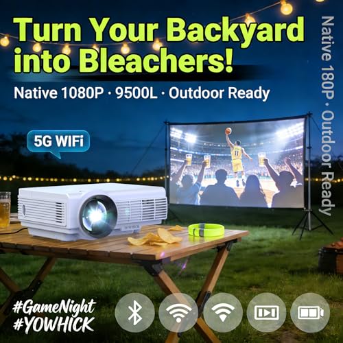 Image of Projector with WiFi and Bluetooth, Portable Mini Projector by YOWHICK with 5G WiFi, Native 1080P 9500L and 4K Support for HDMI, VGA, USB, Laptop, Indoor & Outdoor Use