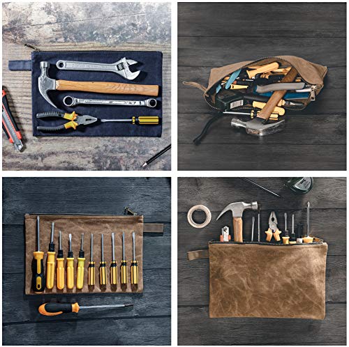 Tool Pouches With Smooth Zipper, Heavy Duty 16Oz Waxed Canvas Tool Pouch, One-Piece Waterproof Tool Bags,12.5X8.4 Inches (4 Pack) #TOP6