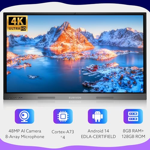 Image of Smart Board 55 inch 4K Interactive Whiteboard Google EDLA-Certified for Classroom Office Home School, OTA Software Updates 8GB RAM + 128GB Storage