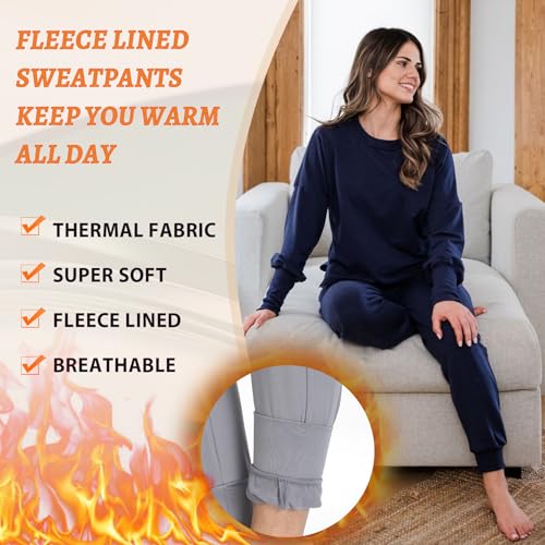 MOREFEEL Fleece Lined Joggers with Pockets for Women High Waisted Thermal Sweatpants Winter Yoga Pants Hiking Running4