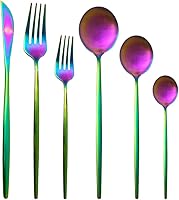 Vista 15 de Juego de cubiertos de 36 piezas de acero inoxidable 304 con acabado de manchas de color negro puro, cuchillo de vajilla de postre, tenedor, cuchara