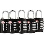 5 Pack TSA Luggage Locks with 4 Digit Combination – Heavy Duty Set Your Own Padlocks for Travel, Baggage, Suitcases & Backpacks - Black
