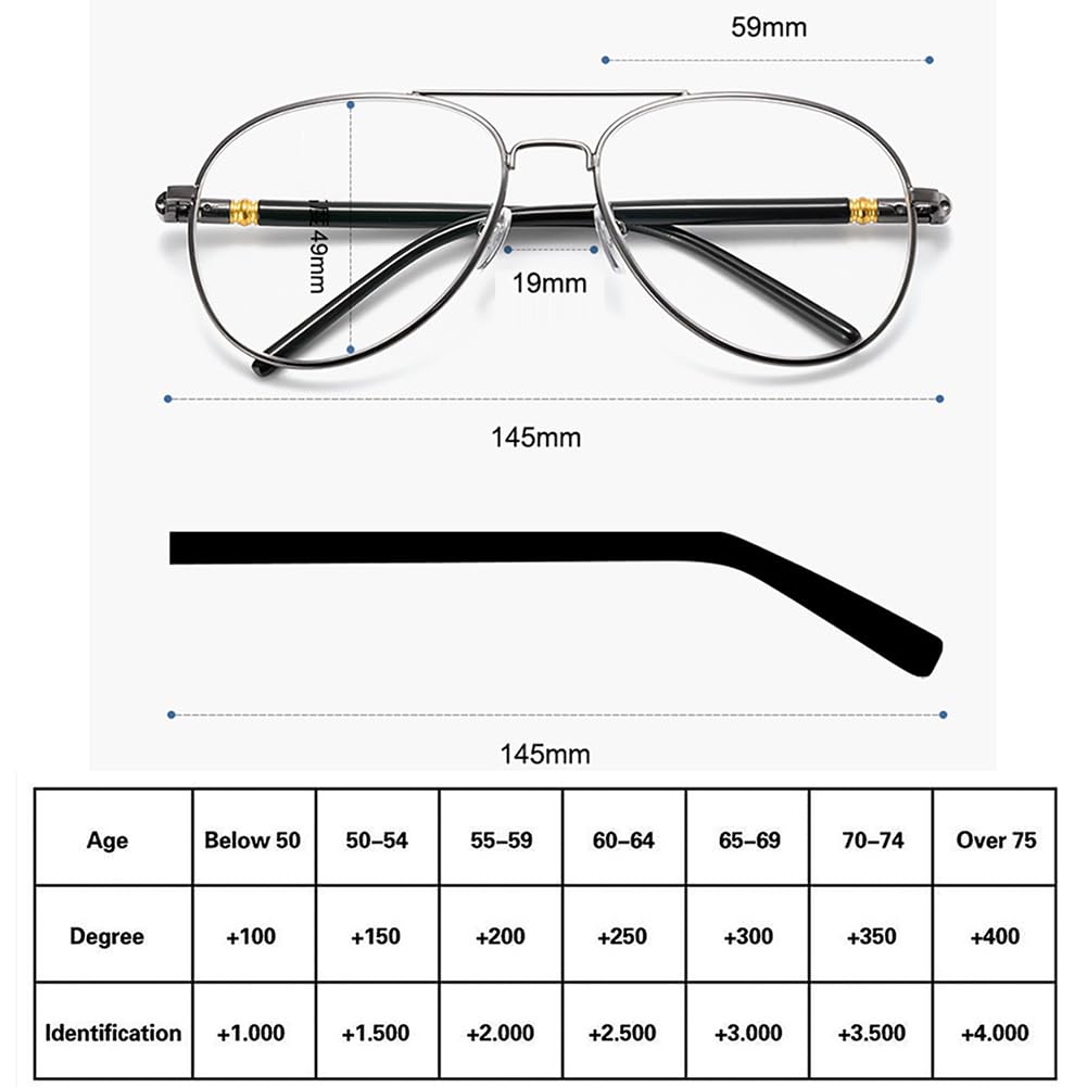 JIETIAN Gafas de Sol fotocromáticas para presbicia Masculinas para Actividades al Aire Libre con Montura metálica Lentes asféricas de Resina HD/UV400,Plata,+1.75