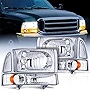Nilight 1999 2000 2001 2002 2003 2004 F250 F350 F450 F550 Super Duty Headlight Assembly,Chrome Housing Amber Corner Clear Lens,Headlights Replacement,Driver and Passenger Side