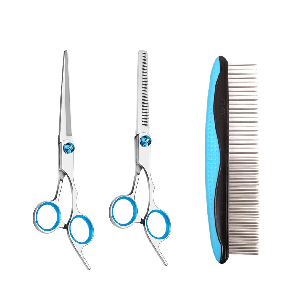 3 PCS Pet Grooming Scissors Set Professional Pet Thinning Scissors Stainless Steel Dog Grooming Comb with Non-Slip Handle for Pets Dogs Cats