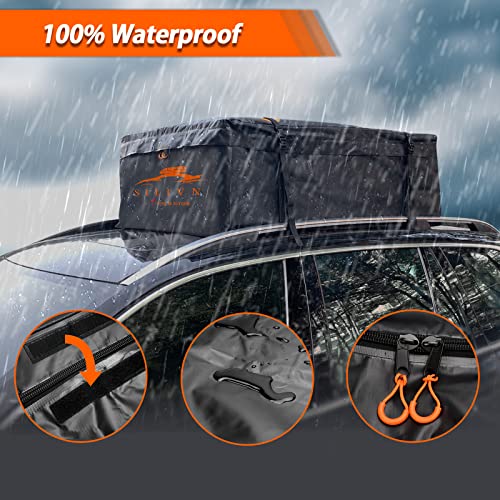 SILIVN Rooftop Cargo Carrier 15 Cubic Feet Car Roof Bag Waterproof Roof Cargo Bag for All Cars (Side Rails/Cross Bars/with Rack) with Storage Bag and Protective Mat