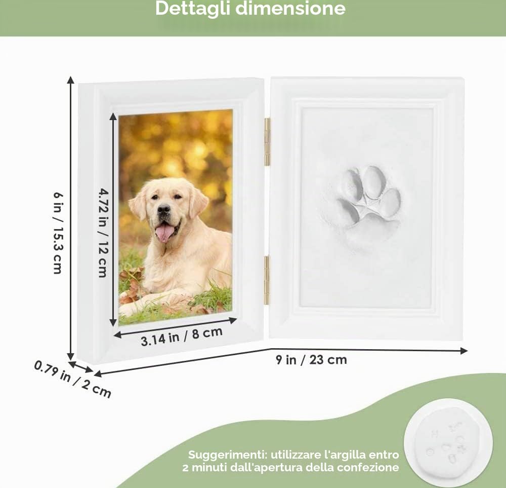 LEcylankEr Set di Impronta Zampa Cane Gatto, Kit impronta cane in Legno Stampa in Gesso 3D, Cornice per Foto e Set di Impronte Digitali, Decorazione da Parete (bianco)