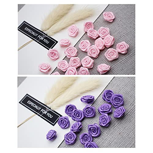 Mini Satin Ribbon Roses Mini Fabric Flowers For Crafts Multicolor Rose Ribbon Bows Small Rosettes Mini Flower Craft Diy Sewing Crafts Appliques For Wedding Bride Gift Wrapping Decoration 120 Pcs #TOP1