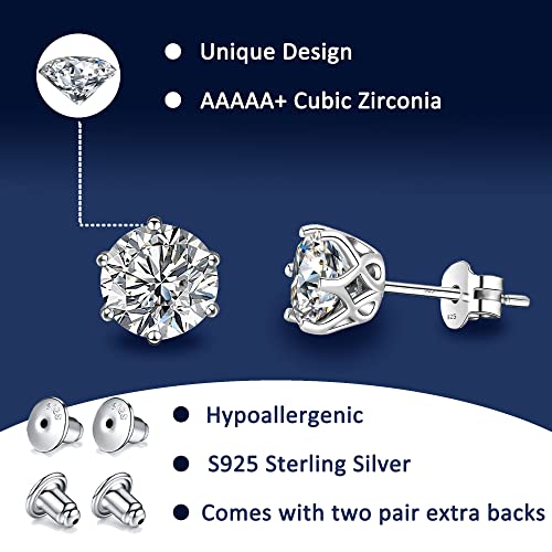 Neoshow 18K White Gold Plated Brilliant Cut Simulated Diamond Cubic Zirconia Stud Earrings Sterling Silver Hypoallergenic Cz Stud Earrings For Women Men 6 Prongs Setting (White Gold) #TOP5