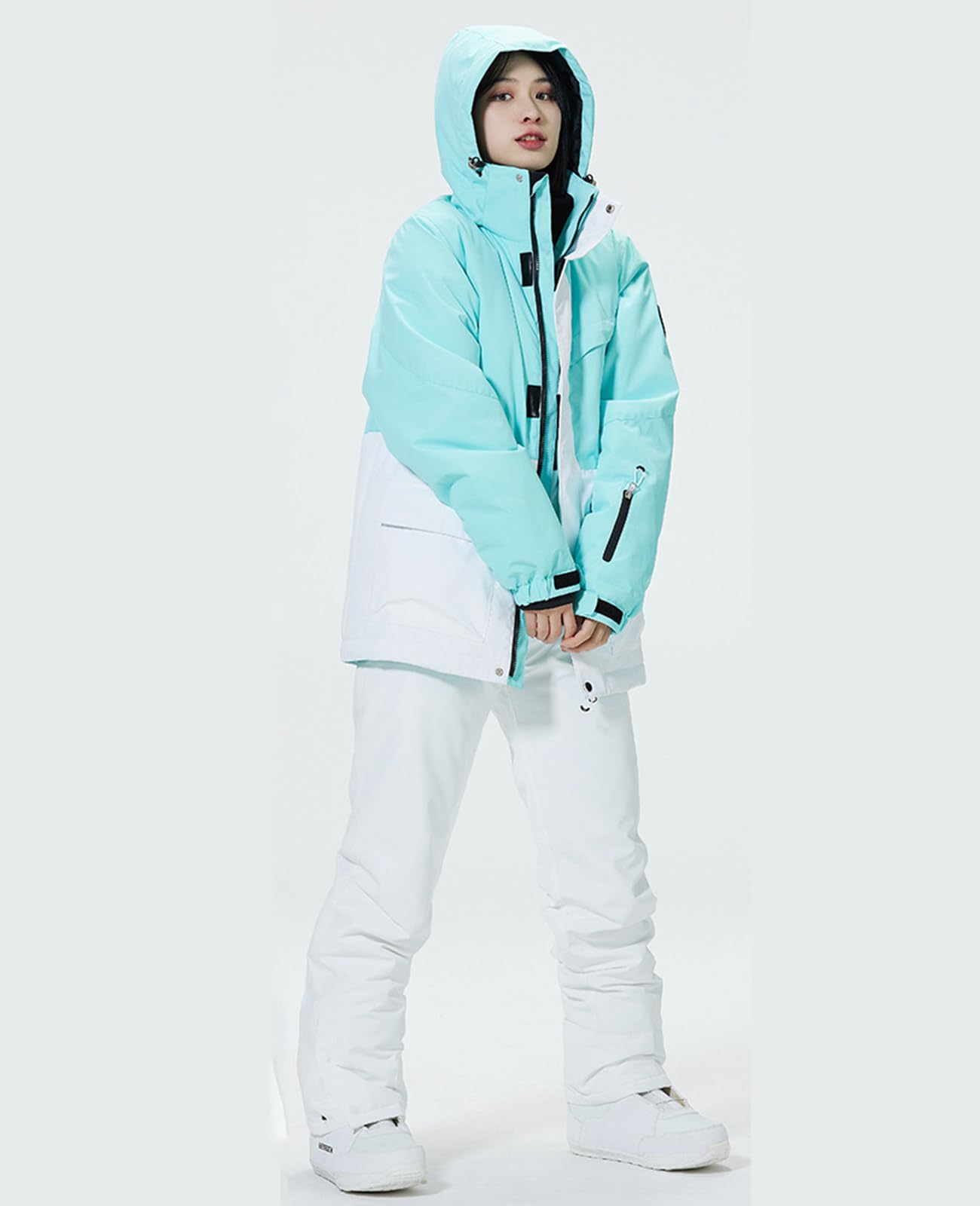 ALSOGO Damen Skijacke & Skihose Set Skianzug 2 teilig Schneeanzug 10.000mm Wasserdicht Warm Winterjacke mit Abnehmbare Kapuzen zum Skifahren Snowboarden Schneejacke Schneehose TY133BUW Schwarz 2XL