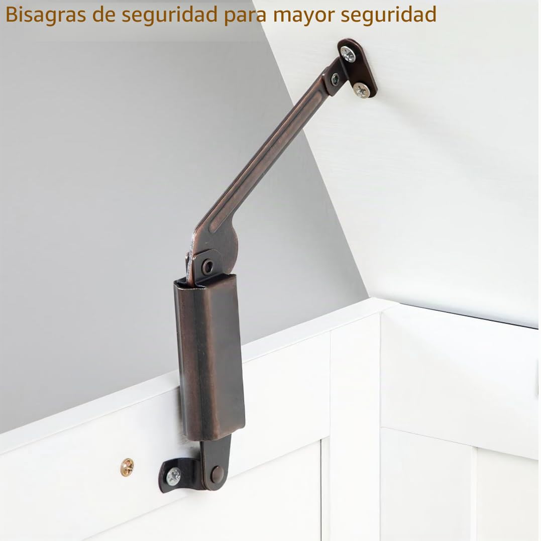HOOBRO Taburete de Almacenamiento, Caja para Juguetes con Bisagras de Seguridad, Estantería de Juguetes, Banco Entrada Robusto, Armario de Madera, Fácil de Montar, Blanco EWT75CW01G1