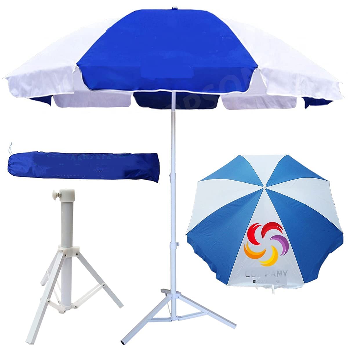 RAINPOPSONOutdoor Garden Umbrella Big Size 7ft With Stand Patio Garden Umbrella (7ft/42in) (White & Blue)