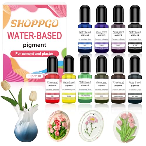 SHOPPGO Colorante, Pigmento a Base de Agua, Pigmentos Colorantes para Yeso de Hormigón, Cerámica, Cemento, Coloración de Yeso, Producción de Bricolaje, 10ml * 10 Piezas