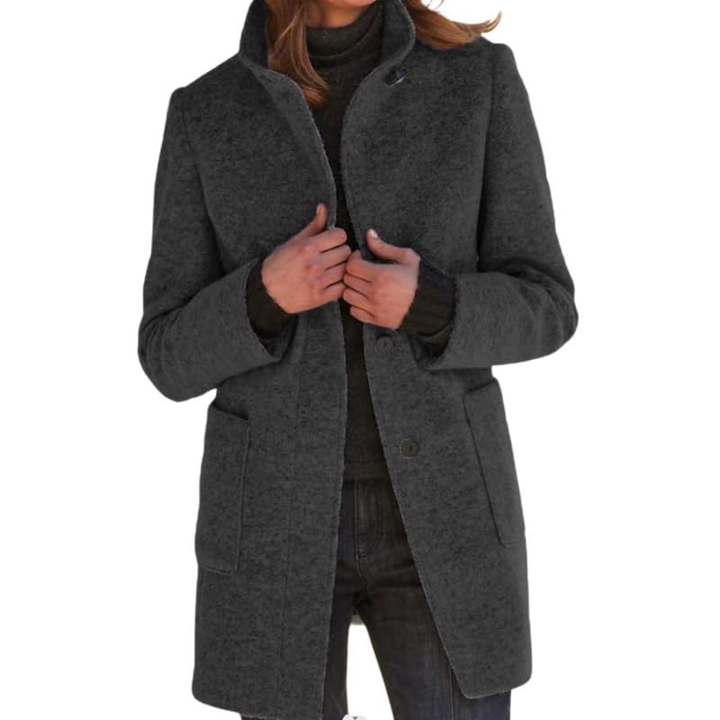 Women's Long Wool Coat Winter Stand Collar Single Breasted Woolen Jacket for Cold Weather-image-25