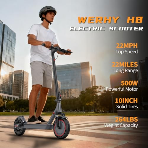Image of WERHY Electric Scooter with 8.5 inch /10 inch Solid Tire, 350W /500W Powerful Motor & 19 /22 MPH Top Speed, 16 /25 Miles Long Range, Folding E Scooter with Dual Braking for Teens and Adults