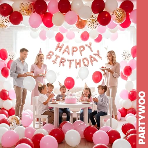 Image of PartyWoo Pink and Red Balloons 66pcs 12 Inch Hot Baby Pink Matte Red White Gold Confetti Balloons for Valentine's Day Engagement Wedding Bachelorette Girl Princess Birthday Party Decorations