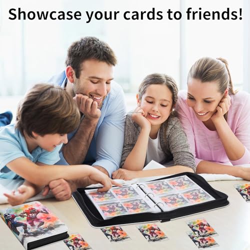 Image of 4 Pocket Football Card Binder with Full Zipper, Holds 400 Cards | 50 Removable Acid-Free & PVC-Free Card Pages, Durable PU Leather Cover for Long-Term Card Storage and Protection