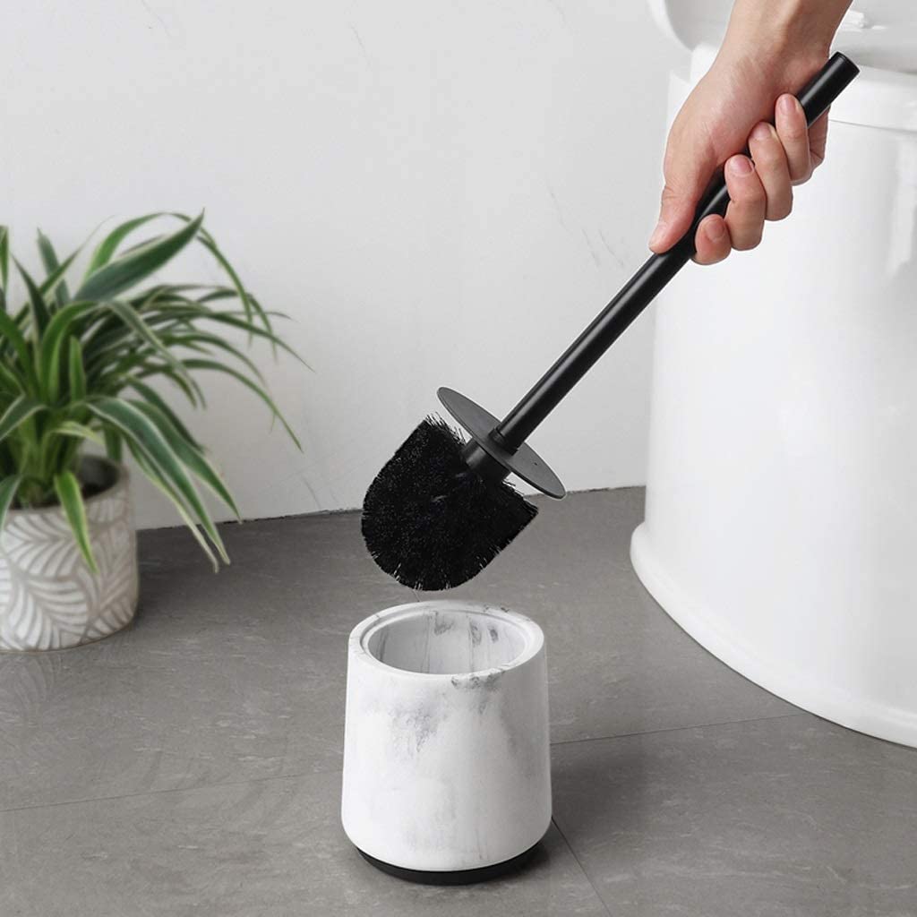 Escobilla WC Escobillero Y Soporte De Imitación De Mármol con Tapa Escobilla De Inodoro con Mango Sólido Y Cerdas Duraderas para La Limpieza del Baño Escobilla de Baño