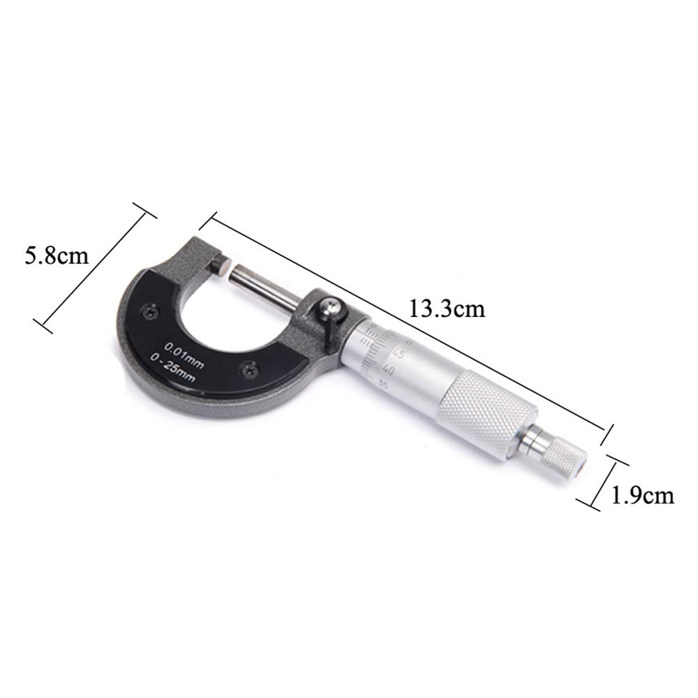 Beslands Micromètre Extérieur 0-25 mm, Résolution de 0,01 mm Haute Précision Calibre de mesure, outil de mesure de diamètre extérieur(Métrique)