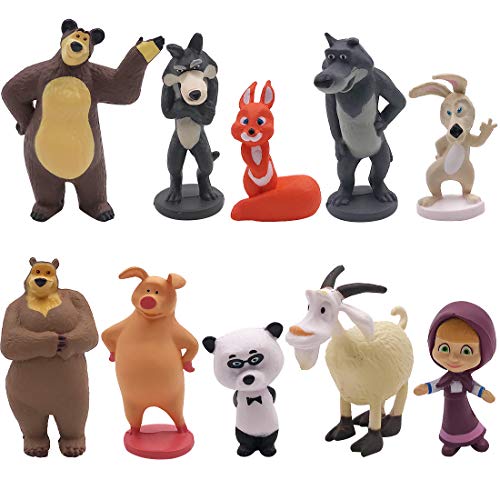 Masha Mini Figuren Set Geburtstags Party YUESEN 10pcs Cake Tortenfiguren Tortendeko, Party Kuchen Dekoration Lieferungen für Kindergeburtstag deko mädchen/Junge Hause Tisch Auto Dekorationen Cover