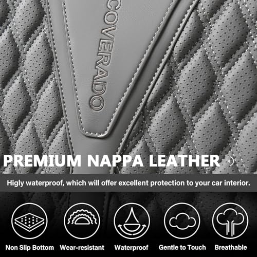 Image of Coverado Front Seat Covers, Luxury Nappa Leather Seat Covers, Car Seat Covers Waterproof, 2 Pack Universal Seat Covers for Cars, Car Seat Protector, Driver Seat Cover Fit for Most Cars, Gray