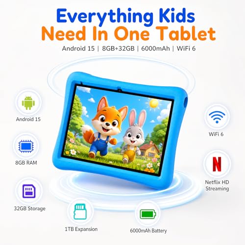 Image of Kids Tablet 10 Inch Android Tablet for Kids Comes with a Shock-Resistant Protective Case, 8GB RAM 32GB ROM Tablets Supports 1TB MicroSD, 6000mAh Battery Dual Cameras 5G Wifi6 Android Tablets with Case