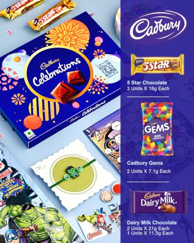 Image of HyperFoods Avengers Rakhi Gift Hamper For Kids Hulk Rakhi & Chocolate Combo Kids Rakhis For Brother With Gifts Set