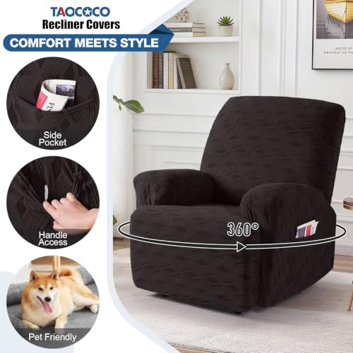 TAOCOCO Recliner Cover 3 Pieces Recliner Chair Covers, Stretch Jacquard Reclining Chair Cover, Furniture Protector Sofa Slipcovers Couch Covers with Elastic Bottom for Kids, Pets (Chocolate) - image 4