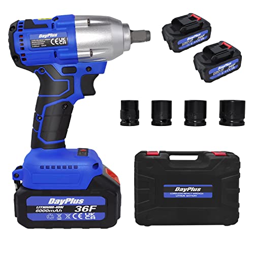 Brushless Llave De Impacto Inalámbrica con 2xBatería de 3,0 AH, 2 velocidad, Frecuencia de impacto: 0 - 2900rpm, Pistola De Impacto 420 NM, 4 Vasos De Impacto, Accesorios De 12, 1 Cargador,1 Maletín Cover