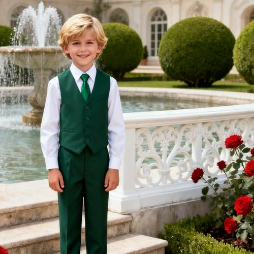 Image of Boy Tuxedo Vest for Big Boys Teen Kids Green Slim Fit Formal Dress Tuxedo Christmas Suit Vest Size 20