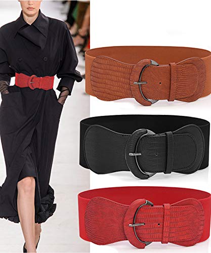 3 pieces of women's wide belts, waist belts, leather elastic belts, ladies dresses, decorative belt hooks4