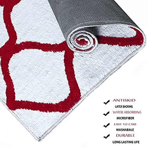 Image of Anti Skid Bedside Runner Carpet | Mat for Bedroom, Living Room, Floor and Home Decor (White-Red, 2x5)