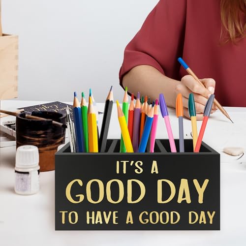 Image of Inspirational Office Pen Pencil Holder Organizer for Desk, It's a Good Day to Have a Good Day Positive Wooden Box Signs Decorations for Home Office Desk Tabletop, Motivational Gifts for Women