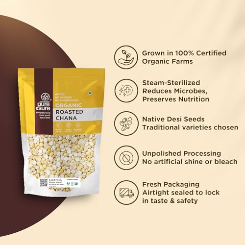 Image of Pure & Sure Organic Roasted Chana Dal 500gm | 100% Bhuna Chana, Natural & Vegan | Gluten Free | Rich in Protein & Energy Source | No Additives & Pesticides Free